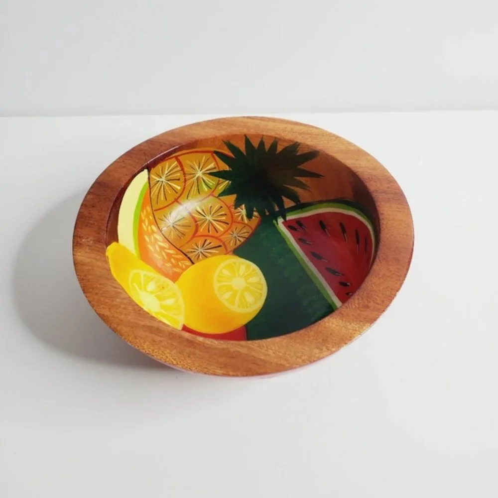 Handcrafted Vintage Wood Acapulco Mexico Tropical Fruit Bowl Trinket Dish - Picture 2 of 6